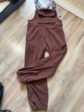 Brown Women's Fleece Overalls Jumpsuit
